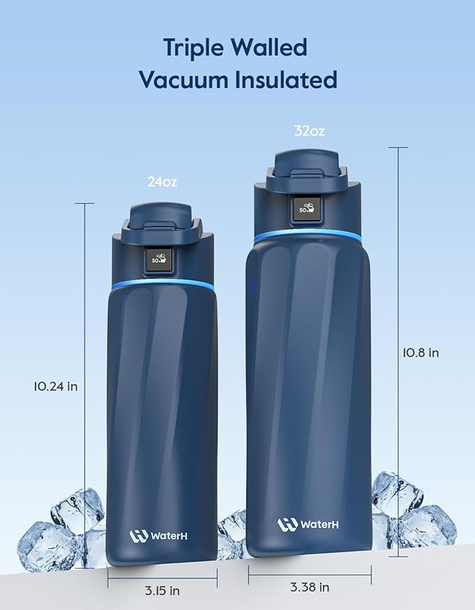 WaterH BOOST Smart Water Bottle with Reminder & Tracker, Double Wall Vacuum Insulated Bottles Stainless Steel, 32oz BPA-Free Wide Mouth for School, Gym, Office, Ideal for Father's Day