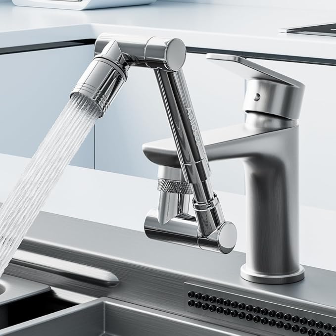 1440° swivel faucet extender, sink faucet aerator extender, swivel extendable filter, with 2 modes splash guard multi-functional universal mechanical arm suitable for kitchen/bathroom/toddlers