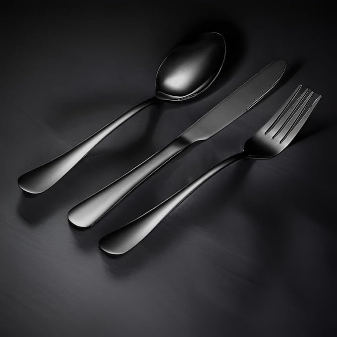 Black Spoons And Forks Set,Set of 12 Top Food Grade Stainless Steel Forks And Spoons Silverware, Kitchen Utensil Set of Forks and Spoons,Flatware Cutlery Set for restaurant