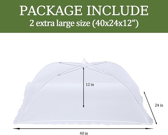 2 Pack Food Covers for Outdoors Mesh Screen Include 2 Extra Large (40"X 24") Food Tents Collapsible Food Covers for Outside, BBQ Party Supplies