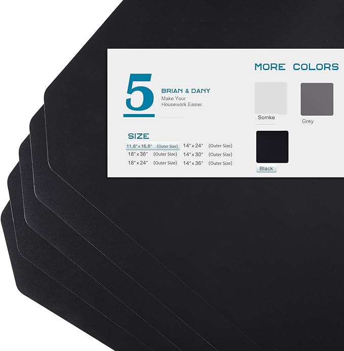 BRIAN & DANY Wire Shelf Liner 11.8" X 16.6", Heavy Duty Shelf Liners for Wire Shelving, Waterproof Protector Mats, Set of 5, Black