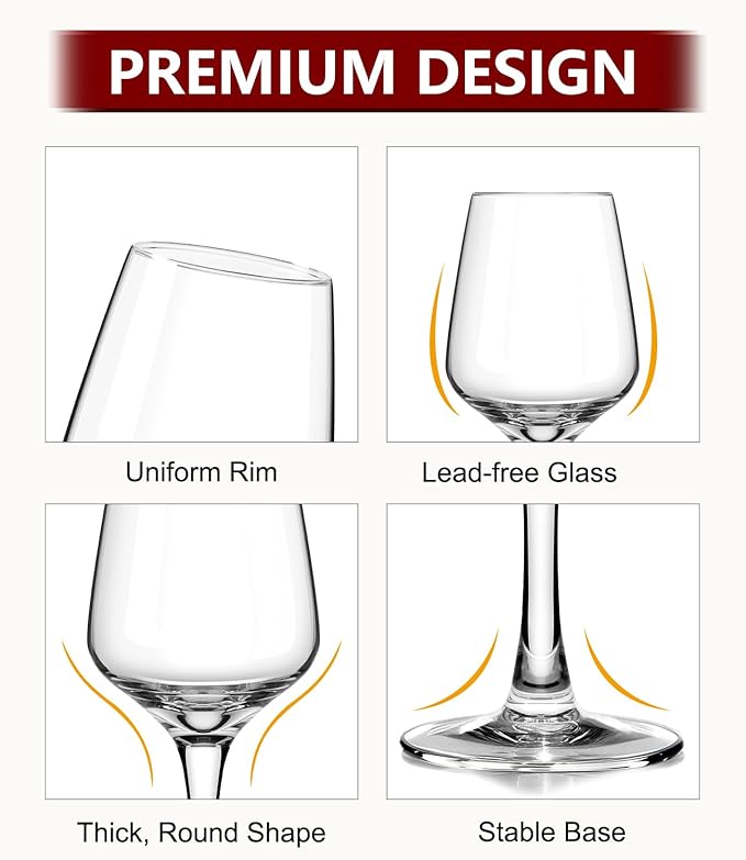 OJA Wine Glasses Set of 8, 12oz Red or White Wine Glasses, Thick, Clear, Long Stem Wine Glasses, Perfect for Party, Home, Restaurant, Bars, Wedding, Dishwasher Safe