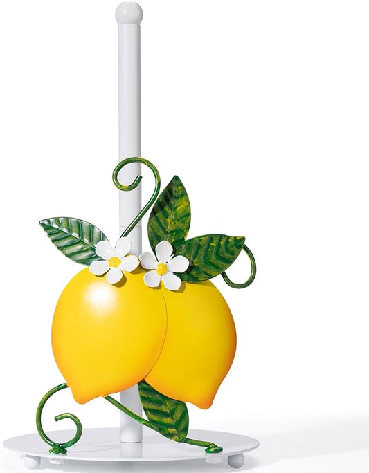 Lemon Paper Towel Roll Holder Countertop - Lemon Housewarming Gifts for Women, Farmhouse Kitchen Decor and Accessories, Vintage Home Yellow Kitchen Counter Decor, 3D Handmade Pattern, Weighted Base