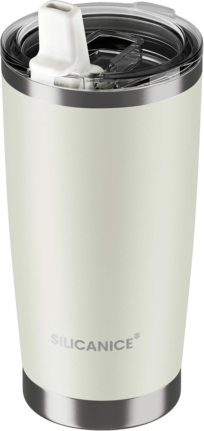 20oz Hygienic Insulated Tumbler — 100% Leakproof Lid with Removable Spout & Straw, Reinforced Vacuum-Protection Base, Cup Holder Friendly, for Iced Coffee, Smoothie/Water on the Go - Cream