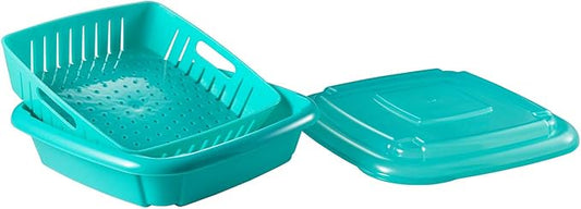 Hutzler 3-in-1 Bitty Box Berry Keeper, Berry Colander & Saver Container, 9oz / 1 Cup Capacity, Turquoise