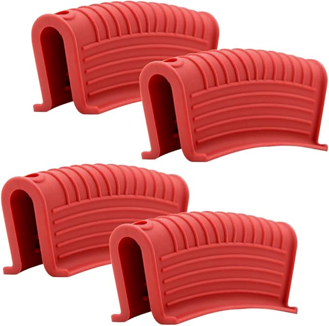 Silicone Assist Hot Pan Handle Holder Hot Skillet Handle Covers Pot Holder Sleeve Cast Iron Skillets Nonslip Heat Resistant for Enameled Griddles Casserole Frying Pans Cookware(4PACK) (Red)