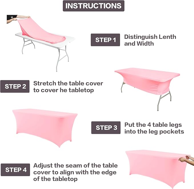 IVAPUPU 2 Pack 6FT Table Cloth for Rectangular Fitted Events Stretch Pink Table Covers Washable Spandex Spring Tablecloth Protector for Party, Wedding, Cocktail, Banquet, Festival