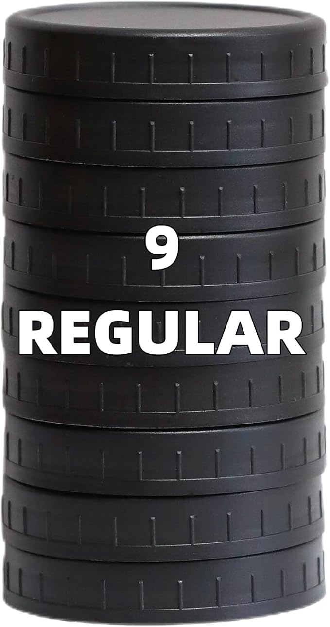 Bedgeta 9 Black Plastic Regular Mouth Mason Jar Lids with Silicone Ring,Thickened Leak-proof Lids Fit Ball,Kerr and More, 70mm(Black)