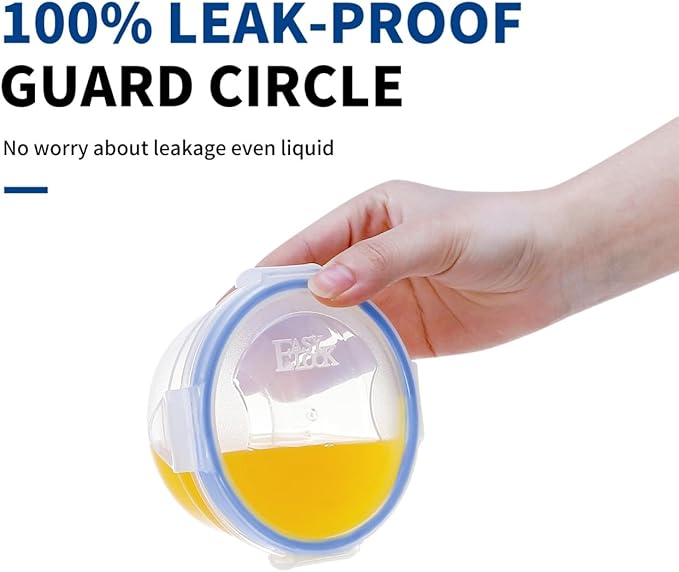 KIGI Round Food Storage Containers, Leak-Proof, Airtight & Watertight Small Plastic Bowls for Snacks, Meal Prep and Lunch, Freezer Safe, 4-Sided Locking Lids, BPA-Free,10 oz / 1.25 Cup,12 Piece Set