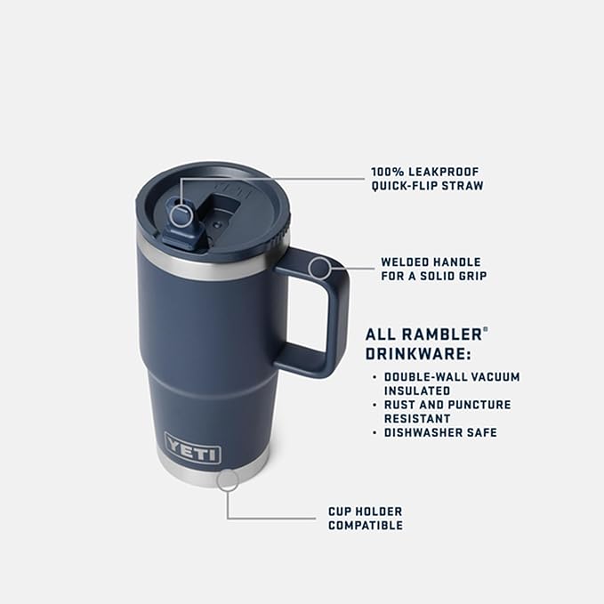 YETI Rambler 20 oz Travel Mug with Flip Straw Lid – Stainless Steel, Vacuum Insulated, Leakproof, Cup Holder Friendly, Royal Blue