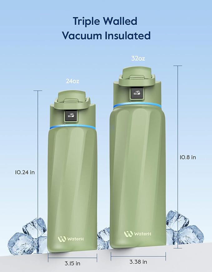 BOOST Smart Water Bottle with Reminder & Tracker, Double Wall Vacuum Insulated Bottles Stainless Steel, 32oz BPA-Free Wide Mouth for School, Gym, Office, Ideal for Father's Day