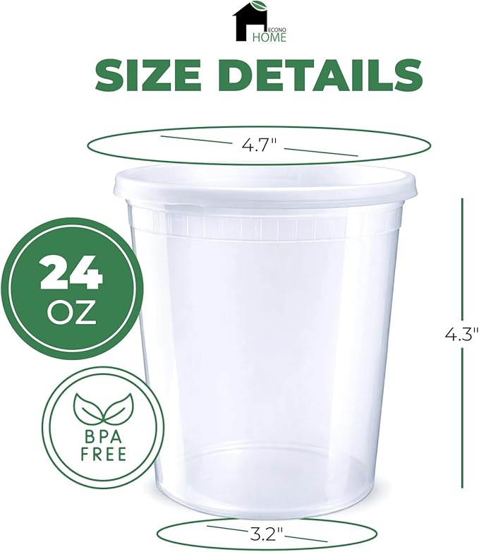 EconoHome Clear Deli Containers with Lids - 240-Pack, 24oz Plastic Containers with Lids for Food Storage, Meal Prep, Leftover, Restaurant Business, Takeout - Fridge, Microwave & Freezer-Safe