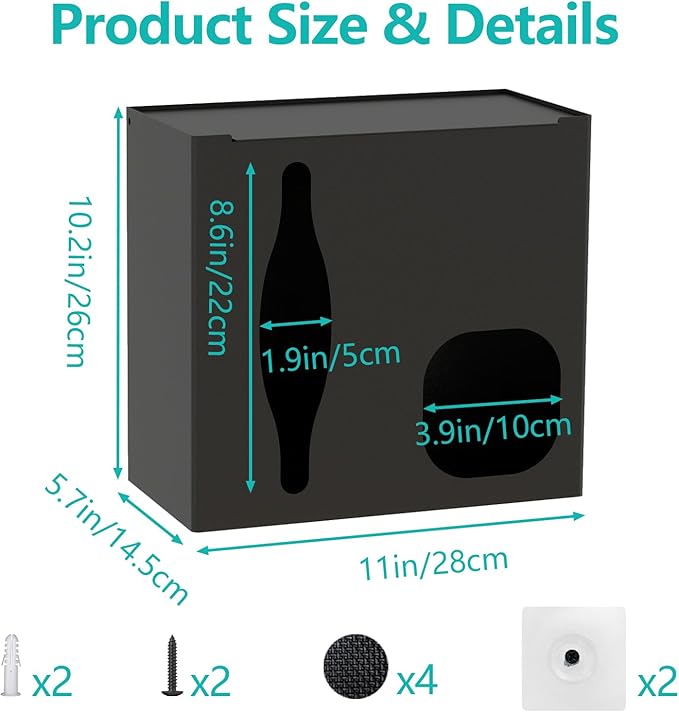 2 in 1 Grocery Bag Holder & Trash Bag Holder Dispenser, Kitchen Grocery Storage Organizer for Cabinet, Under Sink, Wall Mounted or Countertop, Metal Black