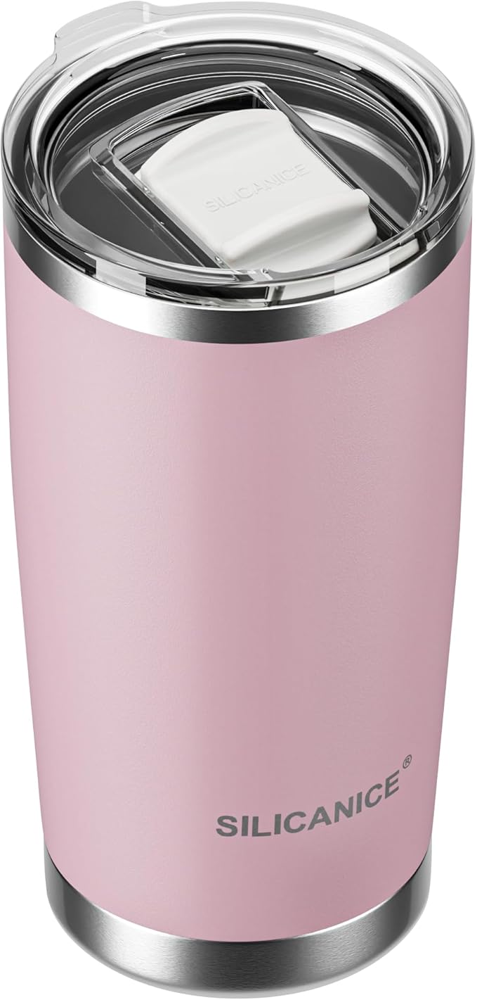 20oz Hygienic Stainless Steel Vacuum Insulated Tumbler w/ Easy-On/Easy-Off Lid - Removable slider, Double Wall 18/8 Travel Mug, BPA-Free, Fits Cup Holders, Premium Quality, Smart Value - Pink Sand