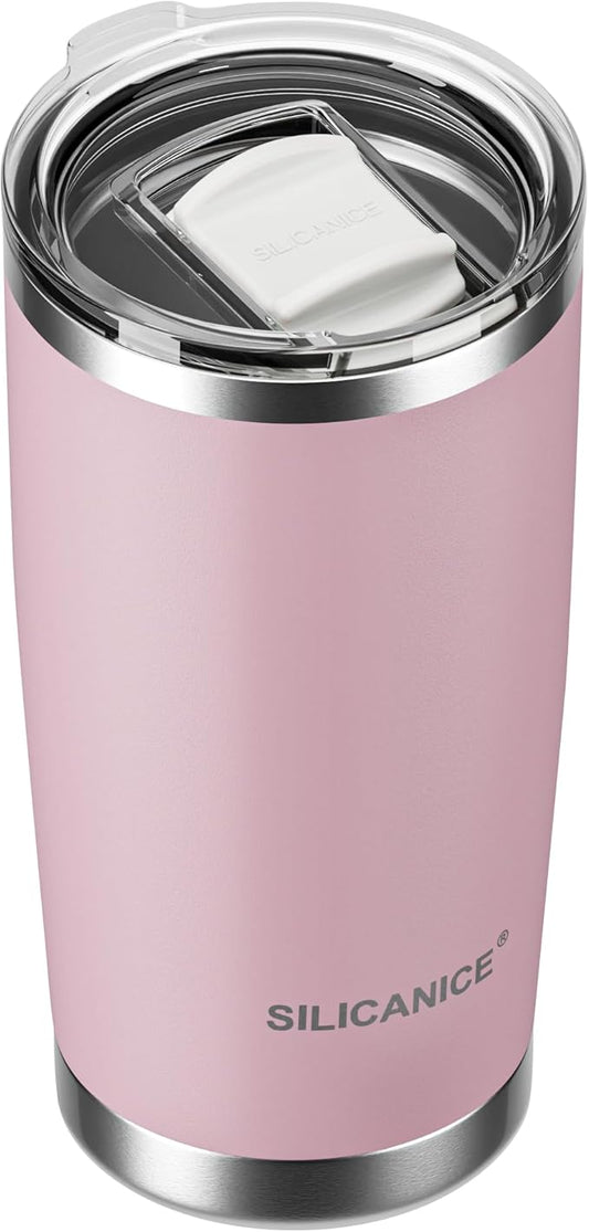 20oz Hygienic Stainless Steel Vacuum Insulated Tumbler w/ Easy-On/Easy-Off Lid - Removable slider, Double Wall 18/8 Travel Mug, BPA-Free, Fits Cup Holders, Premium Quality, Smart Value - Pink Sand