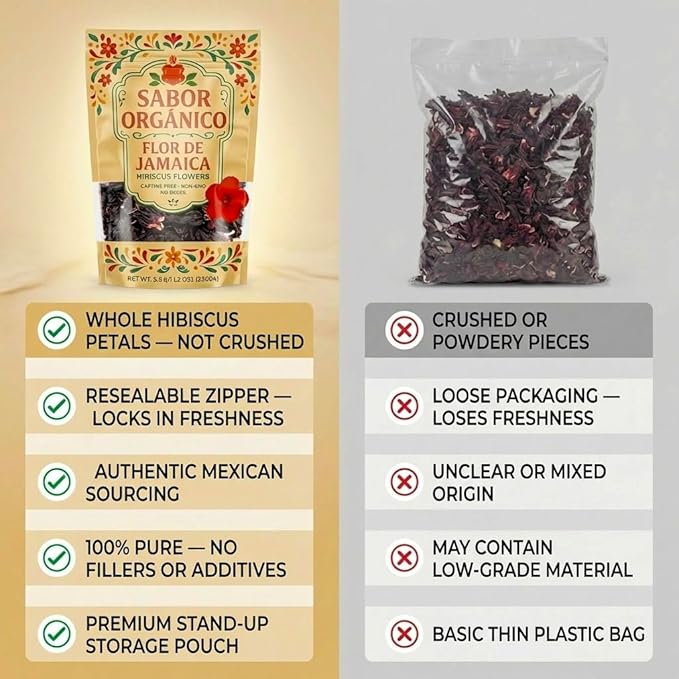 1lb Whole Dried Hibiscus Flowers (Flor de Jamaica) for Hibiscus Tea & Mexican Agua Fresca | Natural, Non-GMO, No Preservatives | Resealable Stand-Up Pouch by Sabor Orgánico