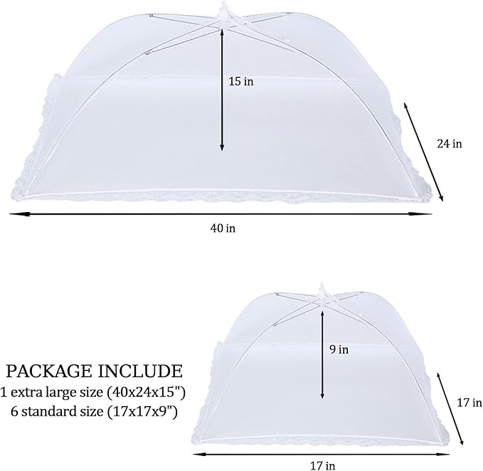 6 Pack Food Covers for Outdoors Mesh Screen Include 2 Extra Large (40"X 24") & 4 Standard (17"X 17") Food Tents Collapsible and Reusable Mesh Food Covers for Outside, BBQ Party Supplies, Fruit