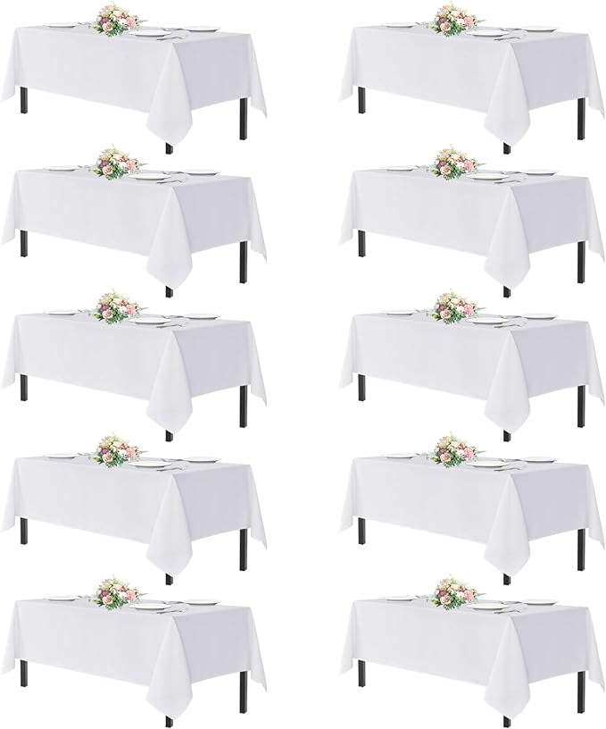sancua White Table Cloths Rectangle, 10 Pack Tablecoths Rectangular for 6 Foot Tables - Washable Polyester Fabric Table Cover for Wedding, Birthday Party, Banquet Reception, 54x108 Inch
