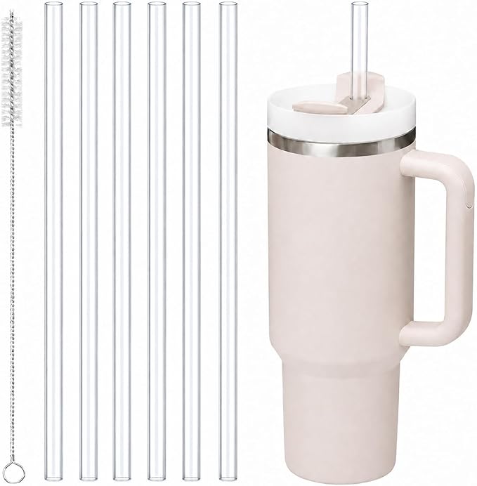 Joshey 12 Inch Tritan Replacement Straws for Stanley 40oz Tumbler - 6 Pack Reusable Long Straw with Cleaning Brush, Fits 30oz & 40oz Stanley Cup Accessories, BPA-Free (Clear)