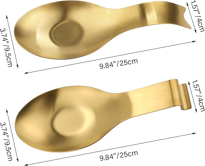 Stainless Steel Spoon Rest, Spatula Ladle Holder, Stainless Steel Utensil Spoon Rest Holder, Brushed Finish, Dishwasher Safe 9.8 x 3.7 Inch (Gold + Gold Fish Tail)