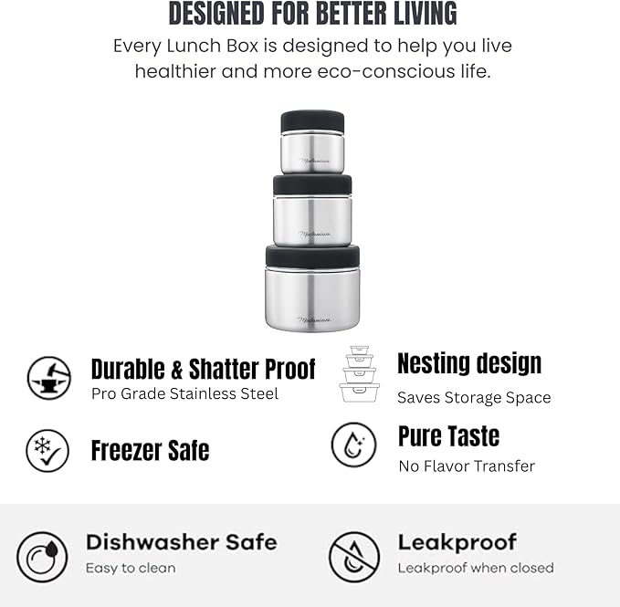 Modaniam Stainless Steel Lunch Containers, Food Jar Travel Containers, Snack Containers, Portable Metal Lunch Box For Yogurt, Oatmeal, Leak Proof, Vanilla - Set of 3 8OZ+16 OZ+ 24 OZ