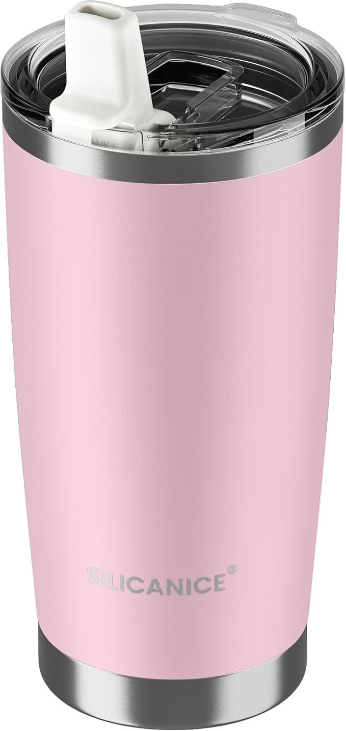 20oz Hygienic Insulated Tumbler — 100% Leakproof Lid with Removable Spout & Straw, Reinforced Vacuum-Protection Base, Cup Holder Friendly, for Iced Coffee, Smoothie/Water on the Go - Pink Sand
