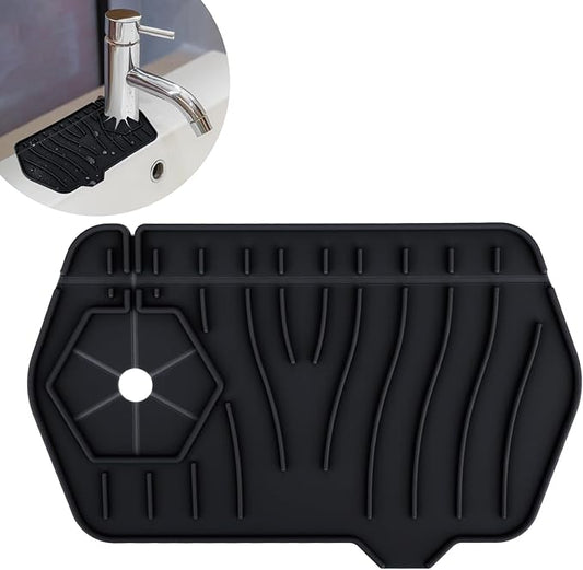 Silicone Sink Splash Guard Kitchen Splash Guard for Sink Splash Prevention Faucet Mat for Kitchen Sink Faucet Guard, Draining Mat Faucet Mat for Kitchen Sink Faucet Splash Guard（Black）