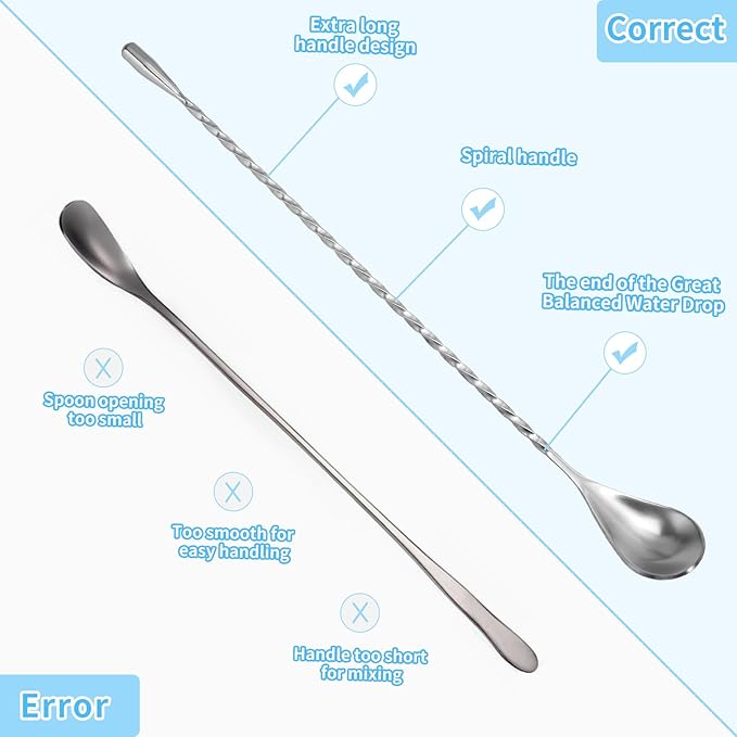 6 Pcs 12 Inch Bar Mixing Spoon Cocktail Spoon Stainless Steel Bar Long Spoon With Spiral Pattern
