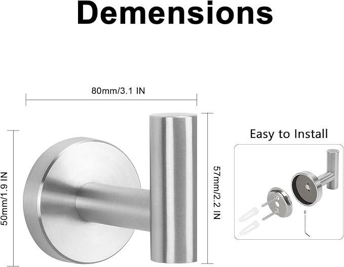 NearMoon Bath Towel Hooks- SUS 304 Stainless Steel Robe Hook Holder, Heavy Duty Coat Hook for Bathroom Livingroom Hotel Kitchen Garage, Wall Mounted (Brushed Nickel, 16 Pack)