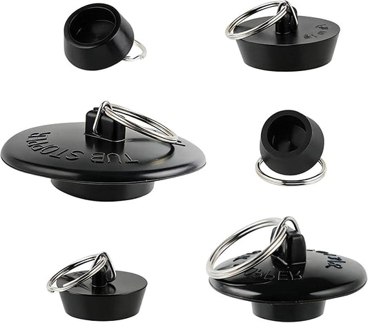 Hibbent 6 Pieces Drain Stopper, Rubber Kitchen Sink Stopper Drain Plug with Pull Ring for Kitchen, Bathtub, Bathroom and Laundry Sink in 6 Different Sizes, Black