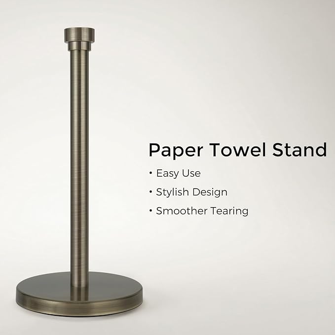 Antique Bronze Paper Towel Holder Countertop, Freestanding Paper Towel Stand with Weighted Non-Slip Base, Easy Assembly, Unique Decorative End Cap for Kitchen and Bathroom