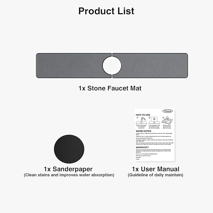 23.6" x 4" Stone Faucet Mat for Kitchen Sink, Quick Drying Diatomite Sink Tray, Faucet Sink Splash Guard for Prevents Moisture Buildup (Dark Gray)