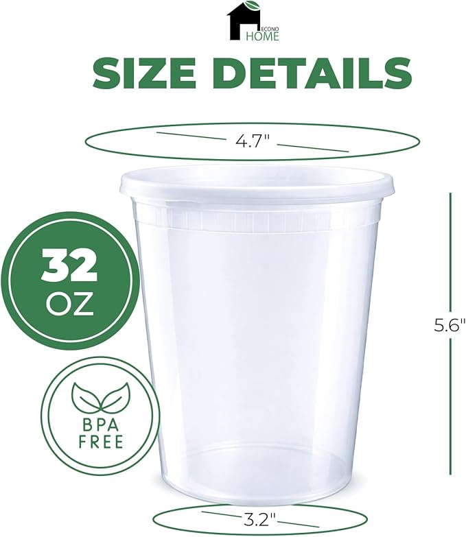 EconoHome Clear Deli Containers with Lids - 240-Pack, 32oz Plastic Containers with Lids for Food Storage, Meal Prep, Leftover, Restaurant Business, Takeout - Fridge, Microwave & Freezer-Safe