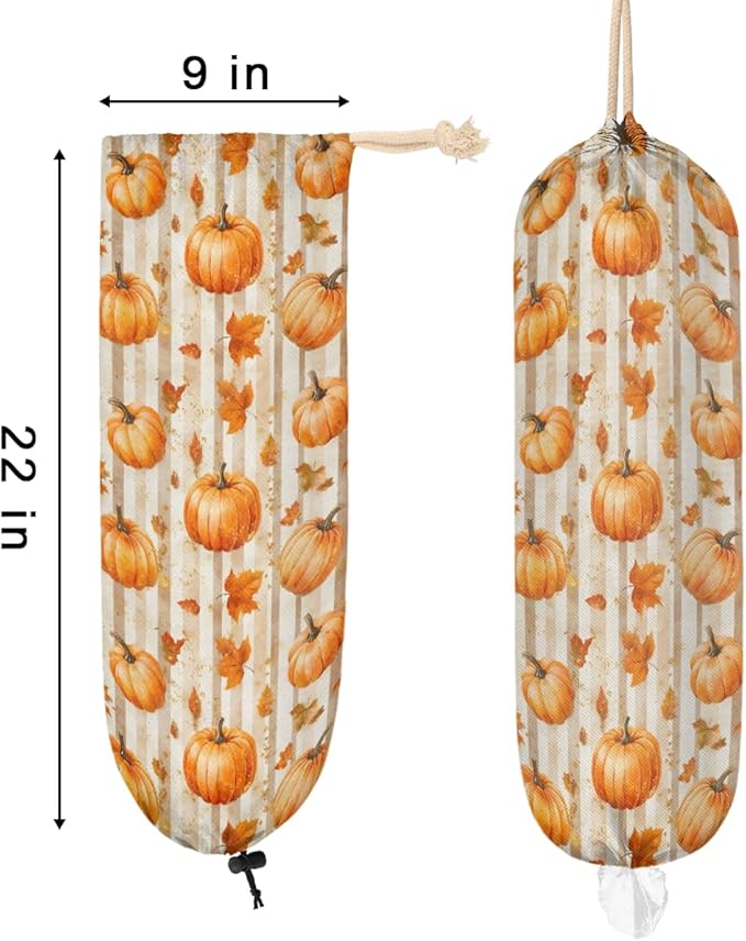 Plastic Bag Holder Thanksgiving Autumn Fall Pumpkin Wall Mount Grocery Bag Holder Wasgable Plastic Bag Dispenser Garbage Bag Organizer for Home Kitchen Decor, Gifts for Women Mom Family Friends