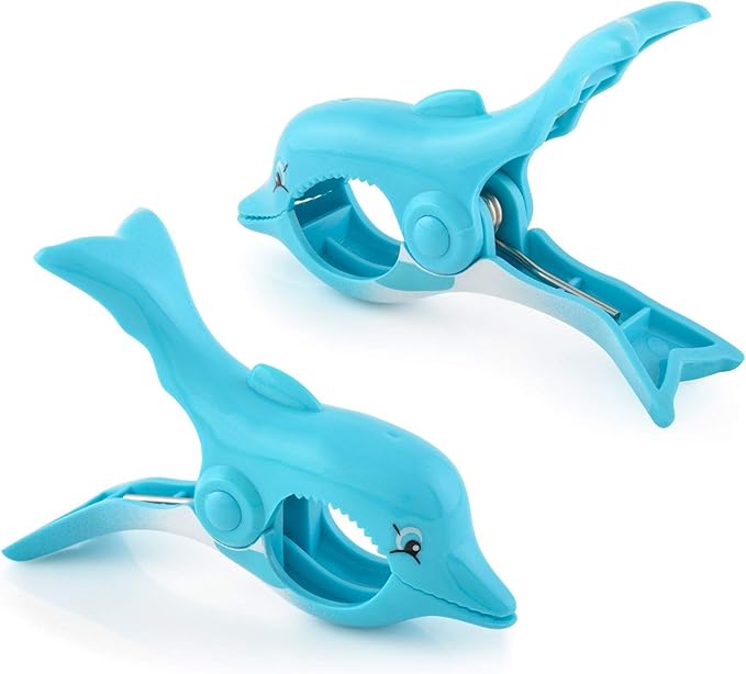 O2COOL Dolphin BocaClips, Beach Towel Holders, Clips, Set of Two, Beach, Patio or Pool Accessories, Secure, Portable Clips for Towels and Chips, Assorted Styles