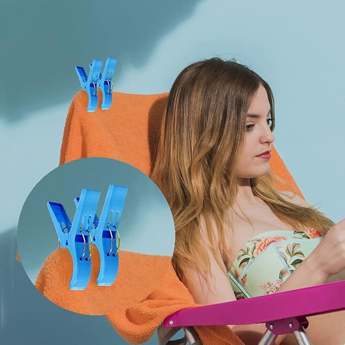 PERFORMORE 16 Pack Beach Towel Clips, Mixed Color (Blue, Green, Yellow, Pink) Jumbo Size Plastic Clothespins Hanging Clips Clamps, Towel Holder Clips for Beach, Pool Chairs on Cruise