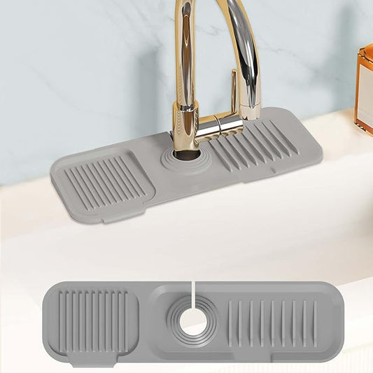 Faucet Mat for Kitchen Sink, Silicone Splash Guard Behind Faucet Soap Sponge Holder Dish Drying Mat, for Kitchen and Bathroom (Gray)