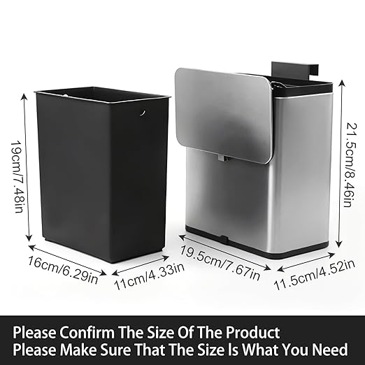 SIDIANBAN Hanging Trash Can with Lid for Kitchen Cabinet Door, 0.8 Gal/3L Stainless Steel Garbage Can Kitchen Compost Bin for Countertop or Under Sink