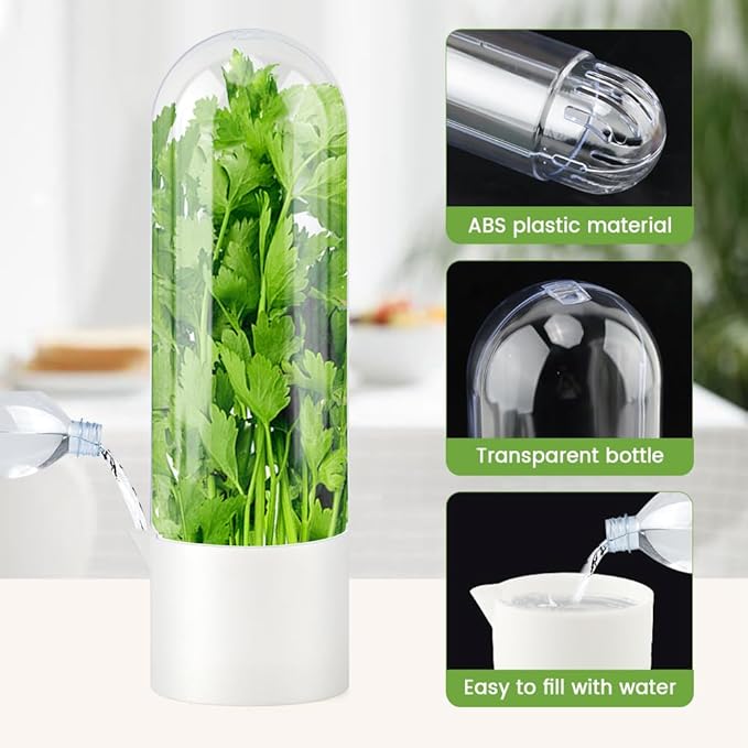 Fresh Herb Saver Cilantro Storage Containers for Refrigerator, Transparent Herbs Saver fits Fridge Asparagus Parsley Mint Leaves, Keeps Greens Vegetables for 2-3 Weeks(SIZE:1 pc)