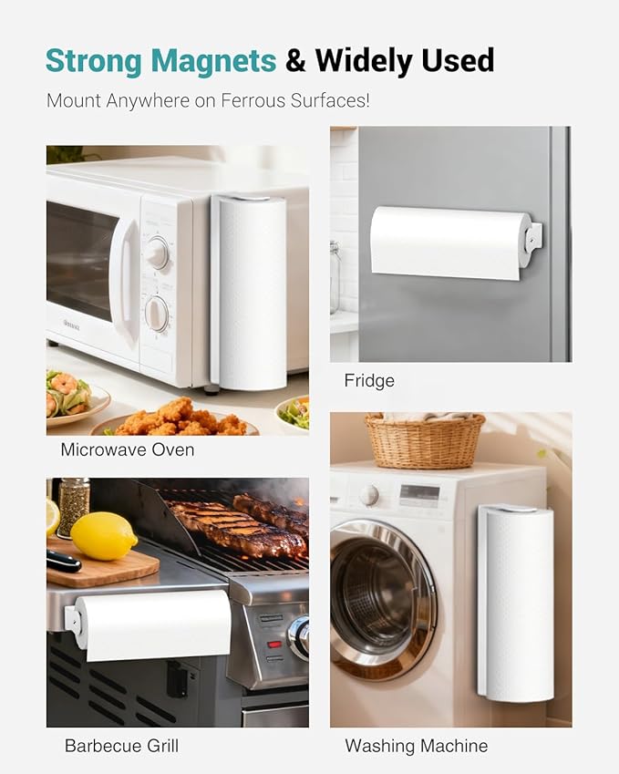 PAROTO Magnetic Paper Towel Holder for Fridge, White Paper Towel Holder for Kitchen, Strong Magnet for Refrigerator, RV, Garage, BBQ, No Drilling, Kitchen & Bathroom Organizers and Storage