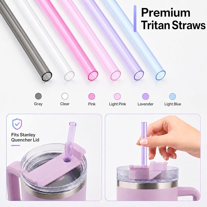 Joshey 12 Inch Tritan Replacement Straws for Stanley 40oz Tumbler - 6 Pack Reusable Long Straw with Cleaning Brush, Fits 30oz & 40oz Stanley Cup Accessories, BPA-Free (Clear)