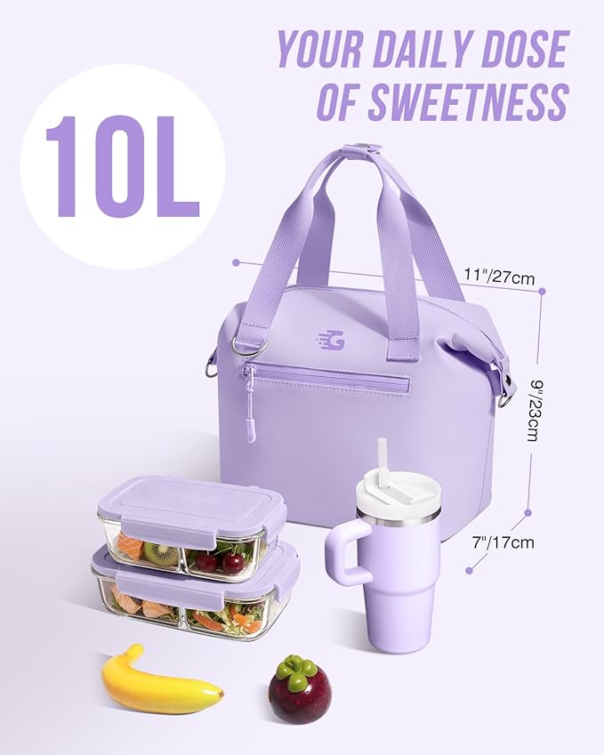 GLORIEROO Pastel Lunch Box Women | Insulated Soft Waterproof Leakproof Lunch Bag Cooler | Adjustable Strap | BPA-Free