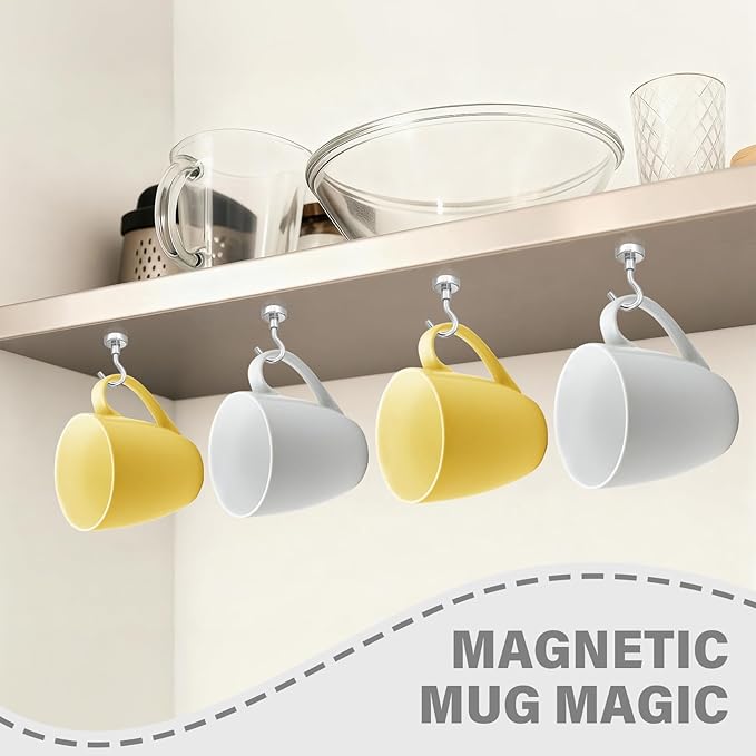 100Pack Heavy Duty Magnetic Hooks, 30 lbs Strong Neodymium Magnet Hooks for Hanging Mugs, Magnetic Key Holder for Fridge, Magnet with Hook for Cruise, Grill, Fridge - Silver