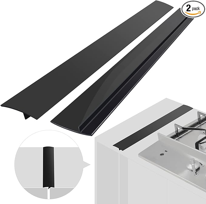 Silicone Stove Counter Gap Cover (2 Pack),Easy Clean Heat Resistant Wide & Long Kitchen Stove Gap Filler,Seals Spills Between Counters, Oven, Stovetops, Washing Machines, Washer, Dryer(21in, Black)