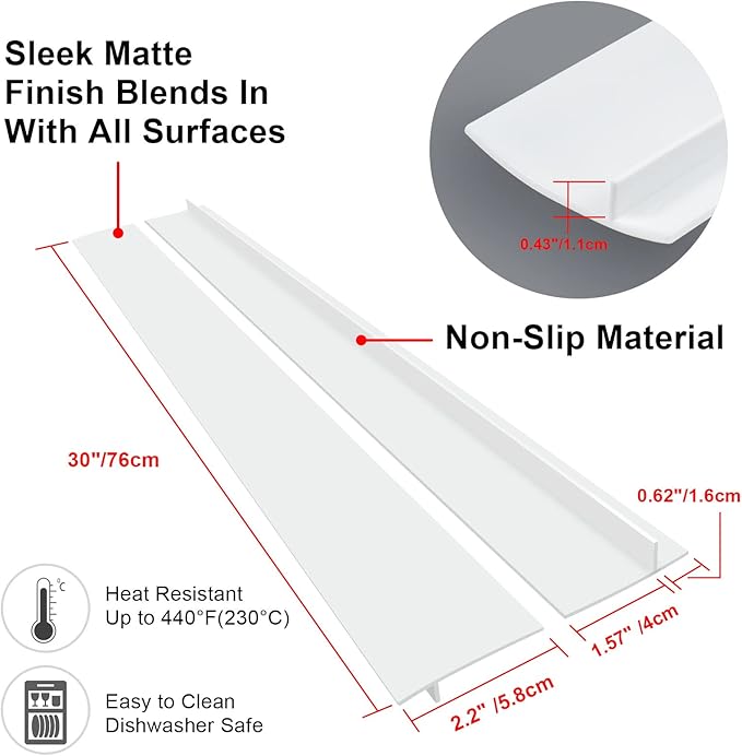 Silicone Stove Counter Gap Cover (2 Pack),Easy Clean Heat Resistant Wide & Long Kitchen Stove Gap Filler,Seals Spills Between Counters, Oven, Stovetops, Washing Machines, Washer, Dryer(30 in, White)