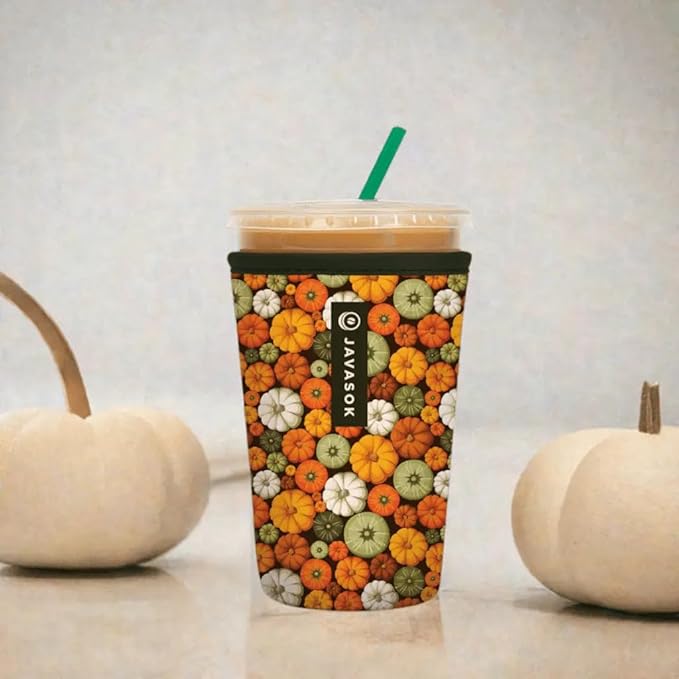 Sok It JavaSok Iced Coffee & Cold Soda Insulated Neoprene Cup Sleeve (Pumpkin Spice, Medium: 22-28oz)