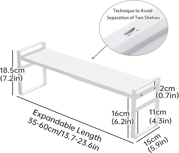 1pc Small Narrow Tall Shelf for Windowsill Kitchen Organizer Stackable Shelves Bathroom Sill Thin Shelves for Narrow Spaces Counter Top Racks (White, L13.8-23.6'' * W5.9'' * H7.5'')