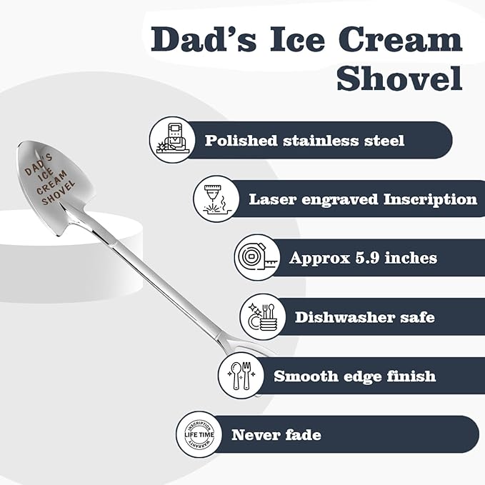 Dad Gifts - Gifts for dad from Daughter. Father Day Gifts for dad Ice Cream Spoon Scoop for Ice Cream Lovers, Father birthday Gifts Funny Engraved Stainless Steel Shovel