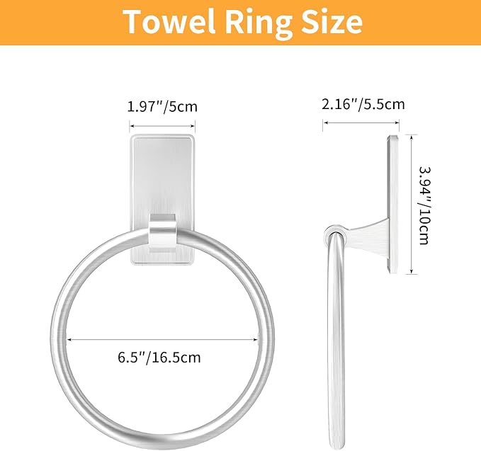 Adhesive Towel Ring, Bathroom Hand Towel Holder SUS304 Heavy Duty Stick On Towel Holder for Kitchen, Brushed Nickel