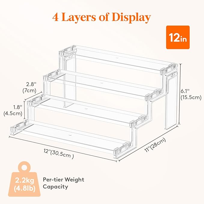 Lifewit Cupcake Stand, Perfume Cologne Organizer, Tool-Free Assembly, Display Riser, Spice Rack, Figurine Holder, Makeup Storage, Room Decor, Party Decorations, Clear, 12″ 4 Tier, 2 Pcs
